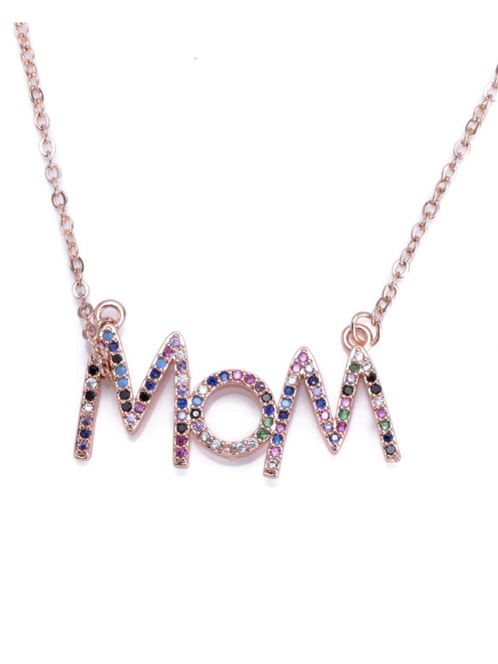 Mom Mama Letters Mother's Day Rainbow Rhinestone Rose Gold Necklace